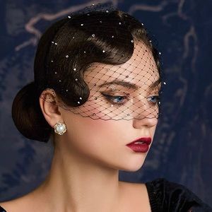 New Women Rhinestones birdcage with black veil elegant comfy beautiful headband